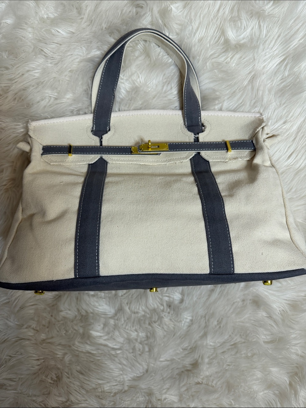 NEW, Designer Inspired unisex Canvas Tote Bag in Cream with Dark Gray Trim